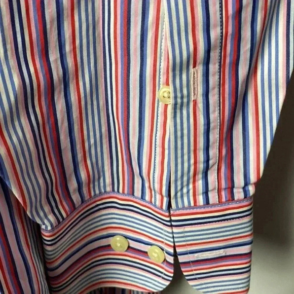 PETER MILLAR MENS SIZE 17/43 COTTON LONG SLEEVE SHIRT PINK  PURPLE NAVY STRIPES - Picture 13 of 14